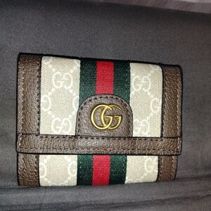 Beige and Brown FASHION Wallet with Red and Green Stripe